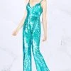Plus Size Dresses Cassandra Stone - 4864A Allover Sequin V Neckline Jumpsuit