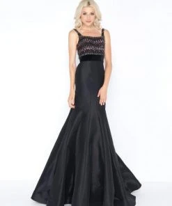 Cassandra Stone - 48761A Embellished Square Trumpet Dress