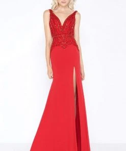 Cassandra Stone - 50484A Embellished V-neck Sheath Dress