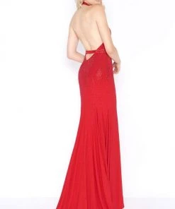 Formal Gowns Cassandra Stone - 62974A Embellished High Halter Sheath Dress