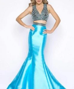 Formal Gowns Cassandra Stone - 65916 Two-piece Deep V-neck Mermaid Dress