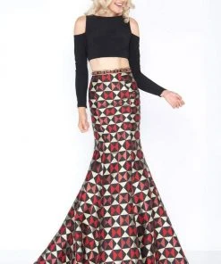 Cassandra Stone - 66523A Two Piece Cold Shoulder Contrast Trumpet Gown Formal Gowns