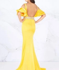 Cassandra Stone - 66857A Ruffle Accented Wide V-neck Mermaid Dress Formal Gowns