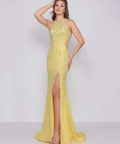 Cassandra Stone - 66874A Embellished Halter Dress With Lattice Back Formal Gowns