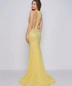 Cassandra Stone - 66874A Embellished Halter Dress With Lattice Back Formal Gowns