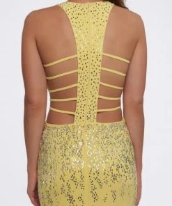 Cassandra Stone - 66874A Embellished Halter Dress With Lattice Back Formal Gowns