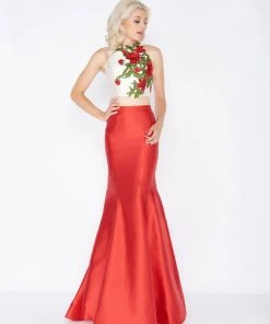 Cassandra Stone - 77408A Two Piece Rose Embroidered Mermaid Gown Formal Gowns