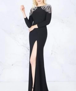 Cassandra Stone - 77519A Embellished Long Sleeve Bateau Trumpet Dress Formal Gowns