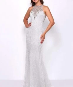 Formal Gowns Cassandra Stone - 77571A Embellished Illusion Halter Trumpet Dress