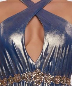 Formal Gowns Cassandra Stone - 77587A Embellished Cross Halter A-line Dress