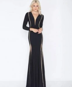 Cassandra Stone - 79186A Rhinestone Accented Deep V-neck Jersey Dress Formal Gowns