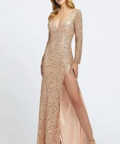 Formal Gowns Cassandra Stone - High Slit Allover Sequin Evening Gown 4820A - 1 Pc Rose/Gold In Size 8 Available