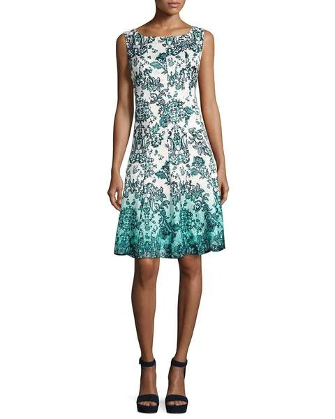 Chetta B - Sleeveless Multi-Print A-Line Dress B1708928 - 1 Pc Aqua Multi In Size 12 Available 3 Chetta B - Sleeveless Multi-Print A-Line Dress B1708928 - 1 Pc Aqua Multi In Size 12 Available