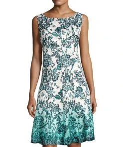 Chetta B - Sleeveless Multi-Print A-Line Dress B1708928 - 1 Pc Aqua Multi In Size 12 Available