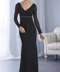 Christina Wu Elegance - 17845 Beaded Long Sleeve V-neck Jersey Dress
