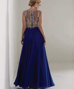 Christina Wu Elegance - 20215 Beaded Lace Illusion Bateau Chiffon Gown Formal Gowns