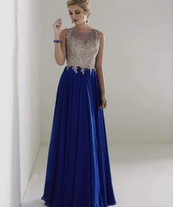 Christina Wu Elegance - 20215 Beaded Lace Illusion Bateau Chiffon Gown Formal Gowns