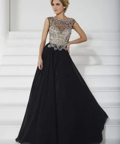 Christina Wu Elegance Beaded Illusion Chiffon Long Gown 20185 - 1 Pc Navy/Navy In Size 6 Available Formal Gowns