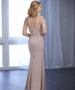 Christina Wu Elegance - Beaded Lace Illusion Bateau Jersey Gown 17852 - 1 Pc Sapphire Rose In Size 6 Available Formal Gowns