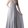 Formal Gowns Cinderella Divine - 1001 Beaded Belt Sleeveless V Neck Chiffon Empire Waist Dress - 1 Pc Silver In Size XL And 1 Pc Silver In Size 2X Available