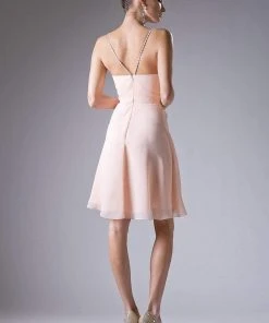 Cinderella Divine - 1009 Beaded V-neck Chiffon A-line Dress Cocktail Dresses