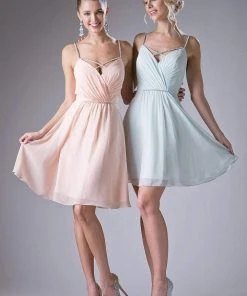 Cinderella Divine - 1009 Beaded V-neck Chiffon A-line Dress Cocktail Dresses
