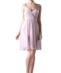 Cinderella Divine - 1009 Beaded V-neck Chiffon A-line Dress Cocktail Dresses