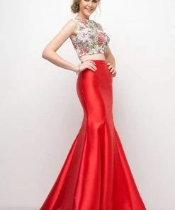 Cinderella Divine - 12013 Two Piece Bateau Mikado Mermaid Dress Formal Gowns