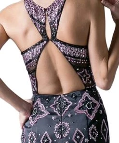 Formal Gowns Cinderella Divine - 13118 Beaded High Halter Satin Mermaid Gown