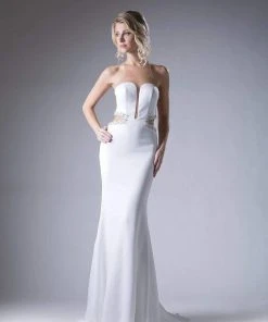 Cinderella Divine - 13162 Sheer Fitted Side Embellished Mermaid Gown