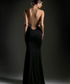 Cinderella Divine - 13162 Sheer Fitted Side Embellished Mermaid Gown