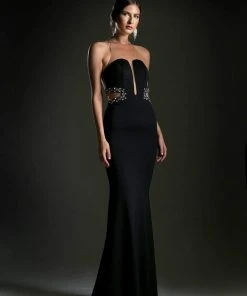 Cinderella Divine - 13162 Sheer Fitted Side Embellished Mermaid Gown