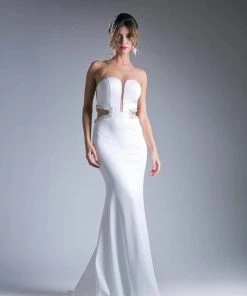 Cinderella Divine - 13162 Sheer Fitted Side Embellished Mermaid Gown