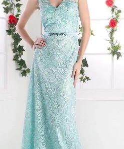 Cinderella Divine - 1420 Beaded Lace V-neck Sheath Dress