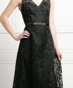Cinderella Divine - 1420 Beaded Lace V-neck Sheath Dress