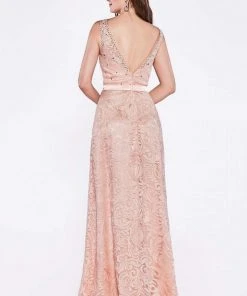 Cinderella Divine - 1420 Beaded Lace V-neck Sheath Dress