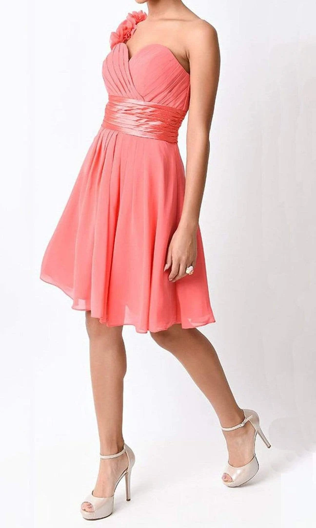 Cinderella Divine - 1490 Floral Applique Pleated Cocktail Dress Cocktail Dresses 3 Cinderella Divine - 1490 Floral Applique Pleated Cocktail Dress Cocktail Dresses