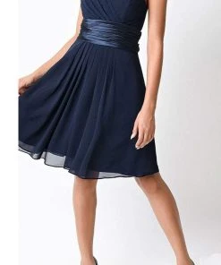 Cinderella Divine - 1490 Floral Applique Pleated Cocktail Dress Cocktail Dresses 8 Cinderella Divine - 1490 Floral Applique Pleated Cocktail Dress Cocktail Dresses