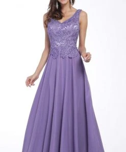 Cinderella Divine - 1945 Sleeveless Lace Appliqued A-Line Long Dress Formal Gowns