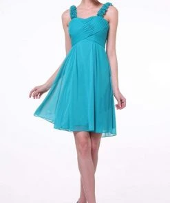 Cinderella Divine - 3801 Floral Strap Empire Waist A-Line Short Dress