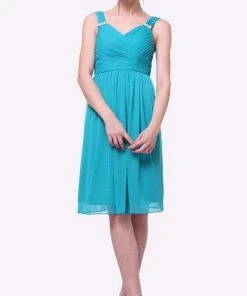 Cinderella Divine - 3802 Sleeveless V-Neck Ruched Chiffon A-Line Dress