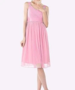 Cinderella Divine - 3802 Sleeveless V-Neck Ruched Chiffon A-Line Dress