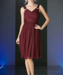 Cinderella Divine - 3802 Sleeveless V-Neck Ruched Chiffon A-Line Dress