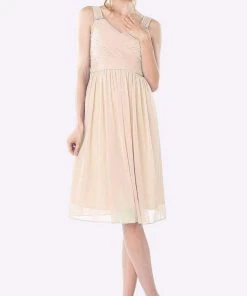 Cinderella Divine - 3802 Sleeveless V-Neck Ruched Chiffon A-Line Dress