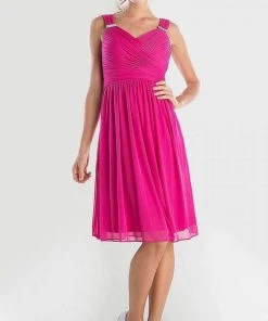 Cinderella Divine - 3802 Sleeveless V-Neck Ruched Chiffon A-Line Dress