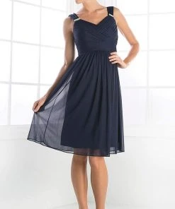 Cinderella Divine - 3802 Sleeveless V-Neck Ruched Chiffon A-Line Dress