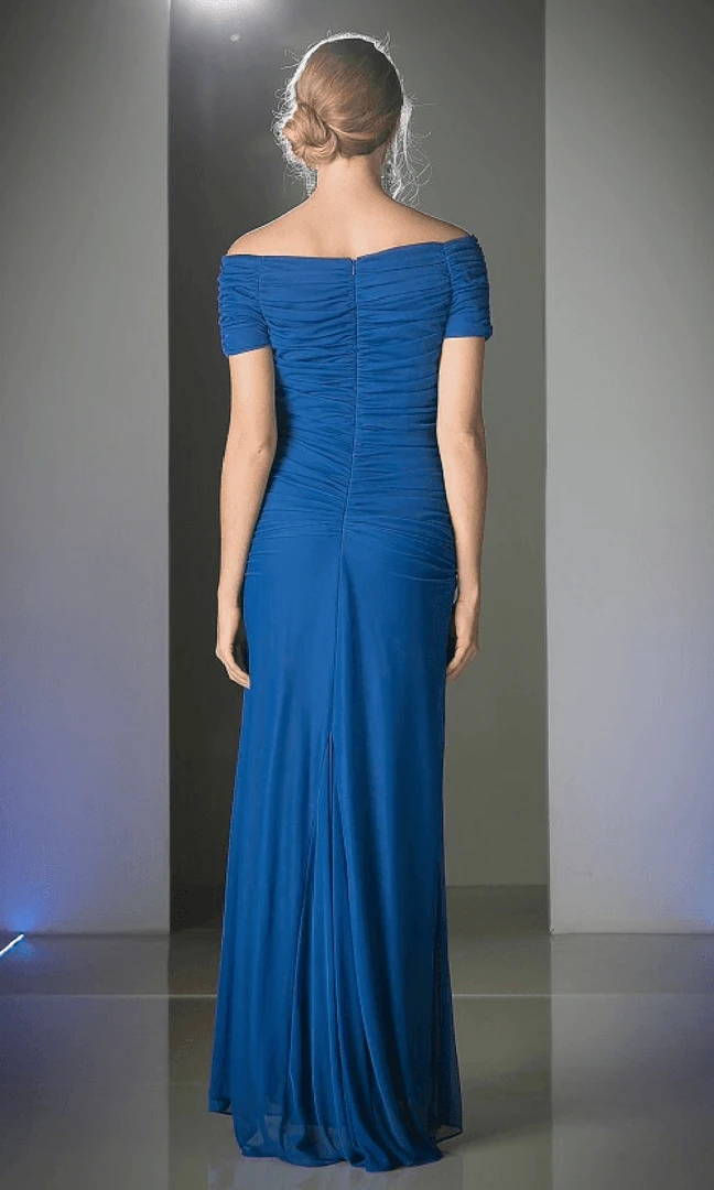 Formal Gowns Cinderella Divine - 3813 Off-Shoulder Ruched Bodice Drop Waist Gown 9 Formal Gowns Cinderella Divine - 3813 Off-Shoulder Ruched Bodice Drop Waist Gown