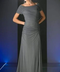 Formal Gowns Cinderella Divine - 3813 Off-Shoulder Ruched Bodice Drop Waist Gown 18 Formal Gowns Cinderella Divine - 3813 Off-Shoulder Ruched Bodice Drop Waist Gown