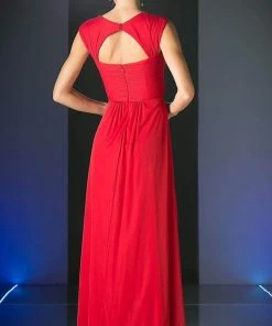 Formal Gowns Cinderella Divine - 3831 Empire Waist Cutout Back Flowy A-Line Gown