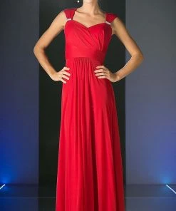 Formal Gowns Cinderella Divine - 3831 Empire Waist Cutout Back Flowy A-Line Gown